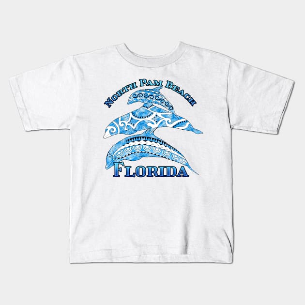 North Pam Beach Florida Vacation Tribal Dolphins Kids T-Shirt by macdonaldcreativestudios